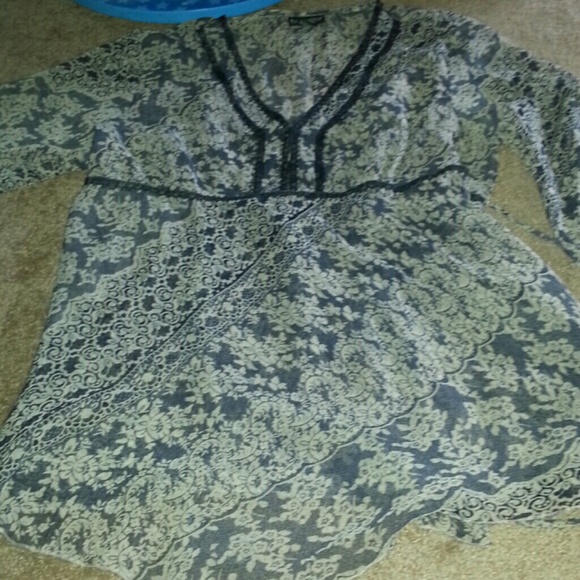 Blue floral peasant top flowy petite xl