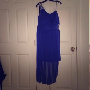 Royal blue one strap, high low formal dress