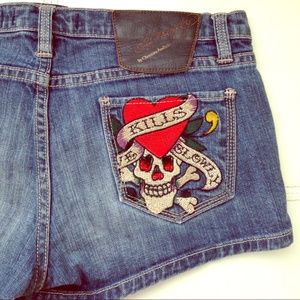 💀Ed Hardy Blue Jean Shorts Stretch
