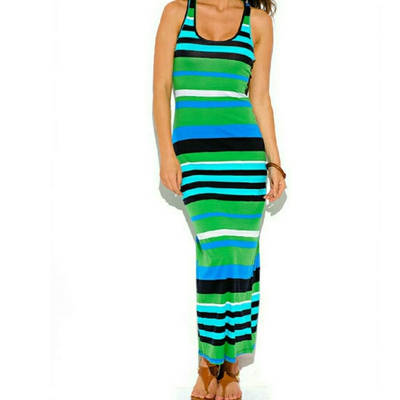 ❤❤RACER Back Tank Maxi Sundress - Blue Green