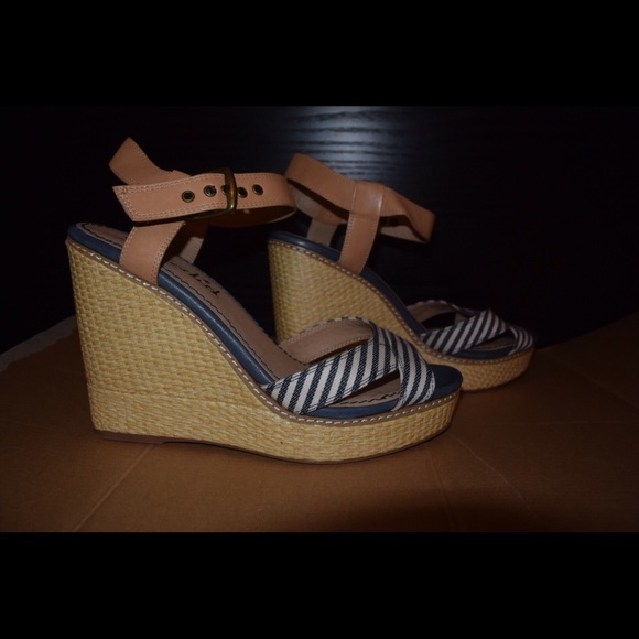 Splendid Navy and White Stripes Espadrilles Wedge - Picture 1 of 3