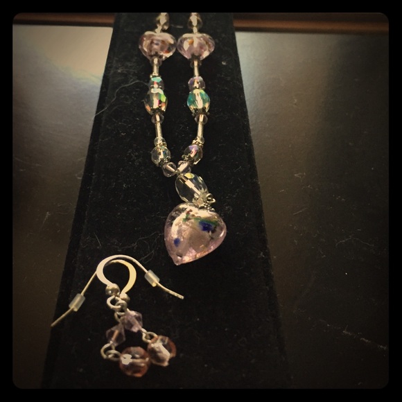 Beautiful beaded necklace with matching earrings.