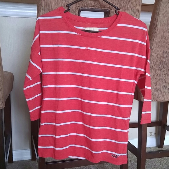Hollister mid arm shirt//White and orange stripes