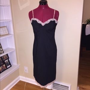 Black pinstripe cocktail dress w/ pink trim/straps