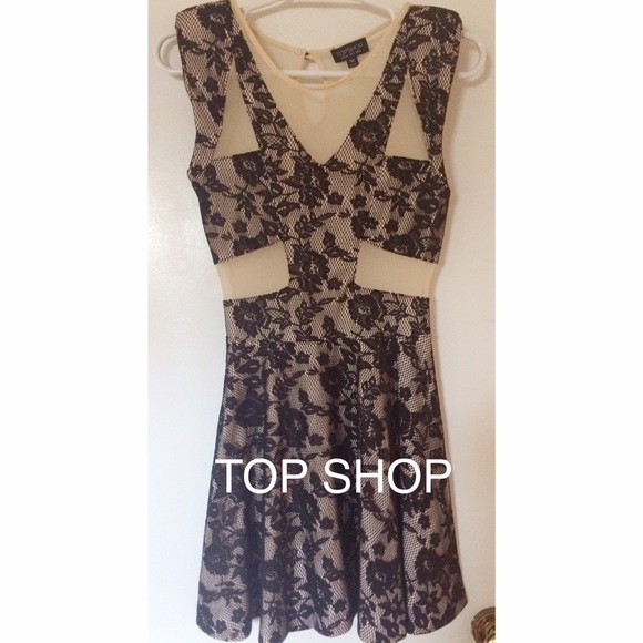 TopShop Floral Black and beige Skater Dress