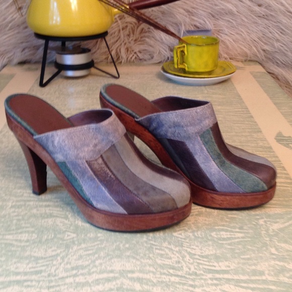 Bebe Platform Distressed Blue Mules 6M