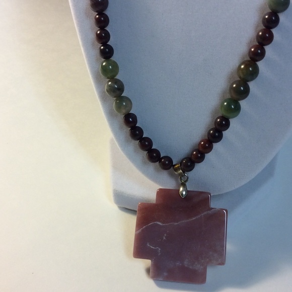 Fancy Jasper beaded cross necklace