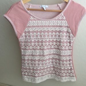 Delia's Short Sleeve Shirt with Lace Overlay