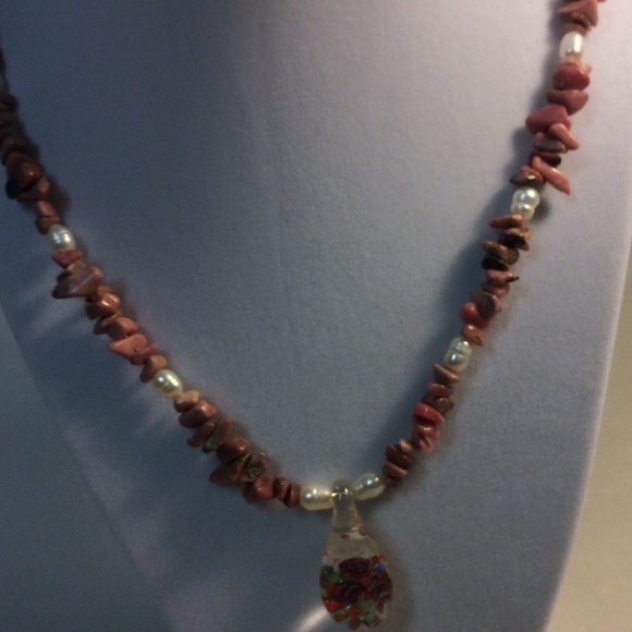 Rhodochrosite and FW pearl necklace