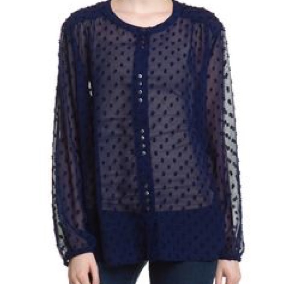 KUT from the Kloth Tops - KUT from the Kloth Navy Mesh Polka Dot Top