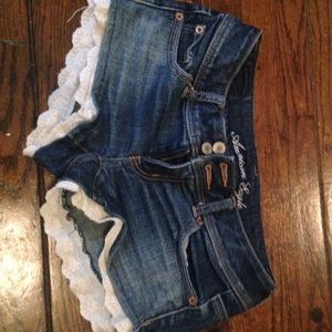 Lace denim shorts