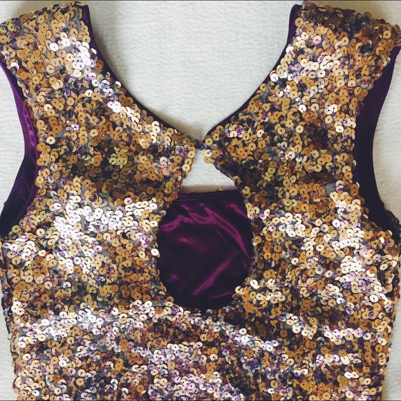 [7] AQUA Gold/Purple Sequence Party Dress - Picture 2 of 4