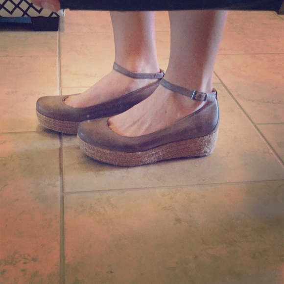 Leather platforms with ankle strap