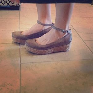 Leather platforms with ankle strap