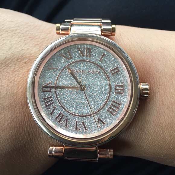 Rose Gold MK Watch face full of rhinestones