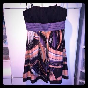 BCBG 100% silk cocktail dress, a-line strapless