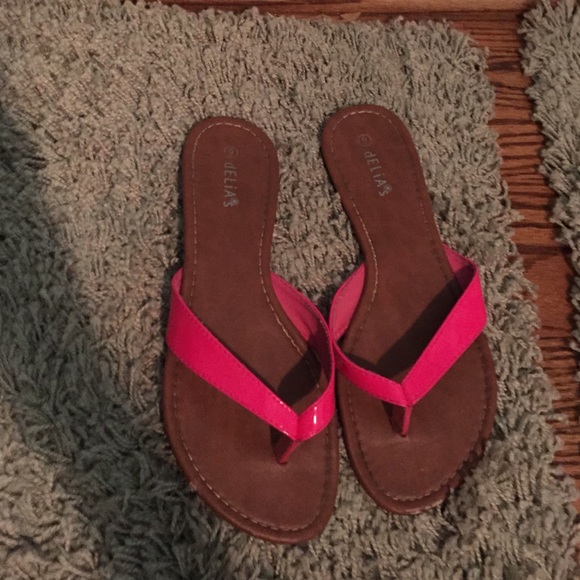 neon pink flip flops