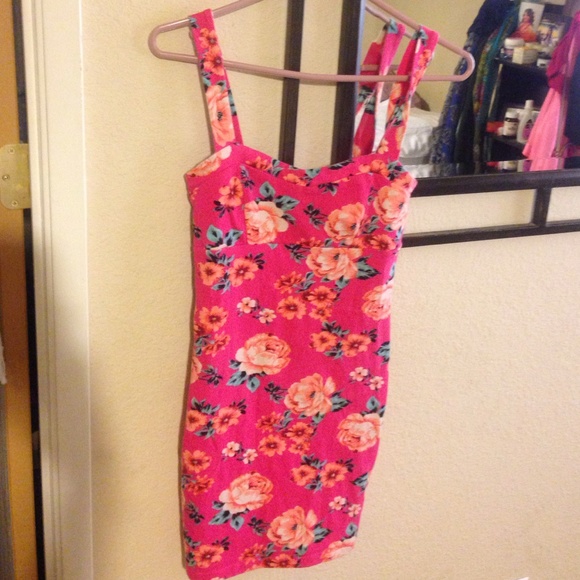 pink dress with flower prints