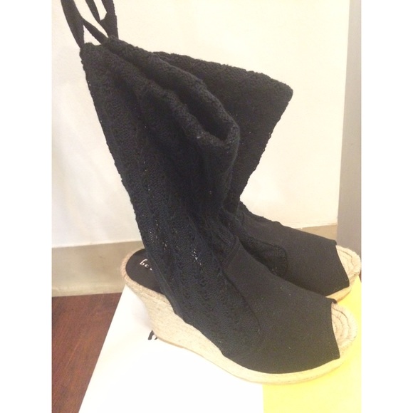 Bettye Muller Wedges With Black Lace Ankle Detail