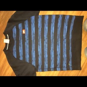 Navy blue, light blue striped pull over sweater