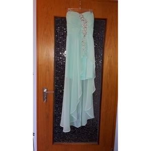 strapless mint green high-low formal/prom dress