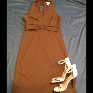 Brown halter knee length dress