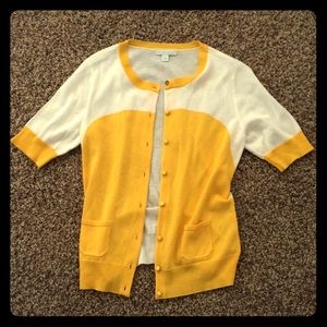 White and yellow cardigan sweater