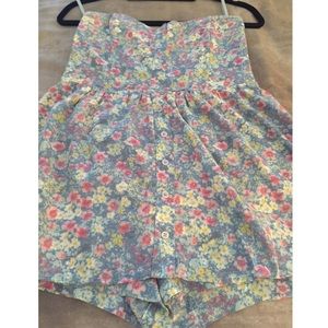 Pins and Needles UO Strapless Floral Skort Romper