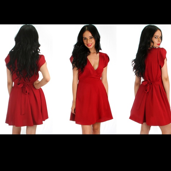 A wrap waist tie dress burgundy.