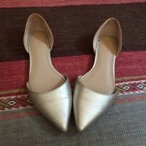Sz 8 Ann Taylor Loft Gold and Tan D'orsay Flats