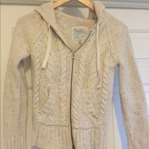 Cream knit zip-up hoodie sweater