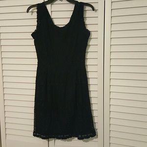 Navy Color Lace v-neck dress