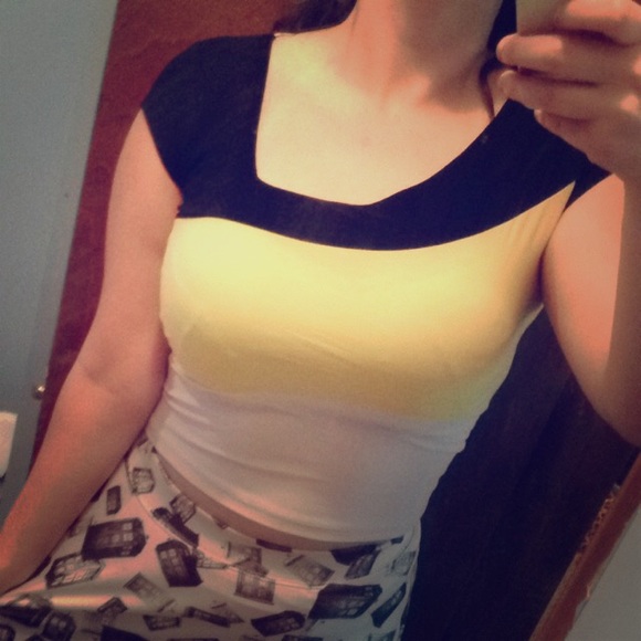 Black, white, and yellow crop top