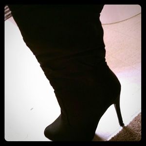 Black suede boots knee length