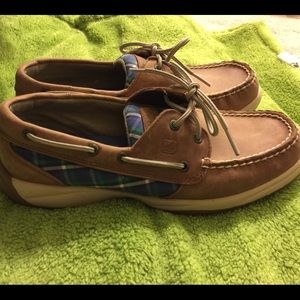 Brown & Blue Plaid Sperry Boat Shoes