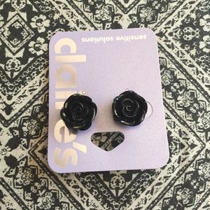 Cute Balck Rose Earrings from Claire's