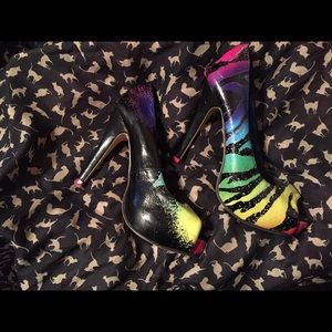 Iron Fist neon zebra pumps