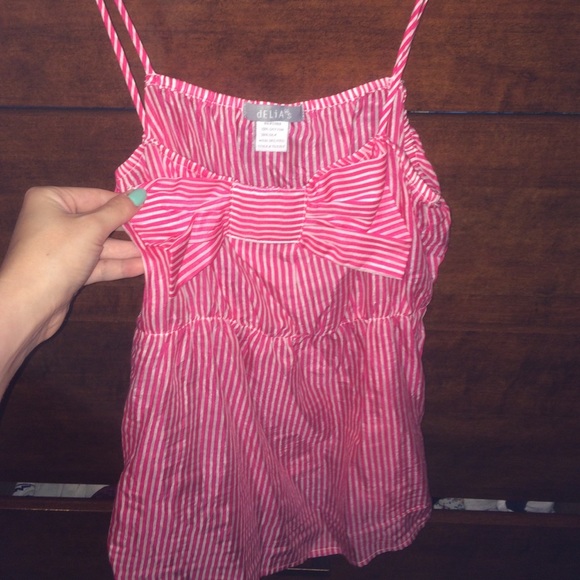 Pink and white stripe with bow top - Picture 1 of 3