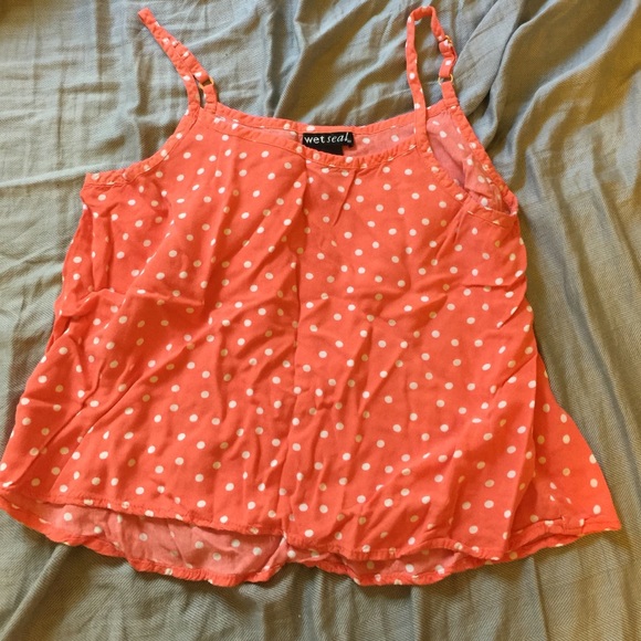 Salmon colored polka dot crop top