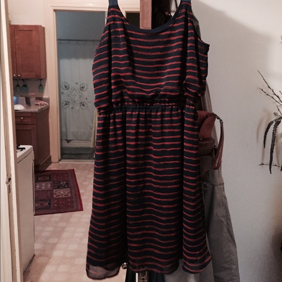 Navy and orange stripe dress