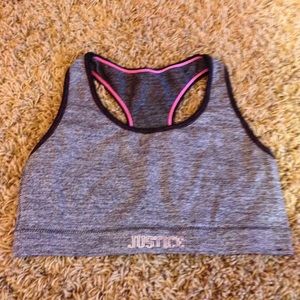 Pink and grey sports bra