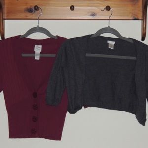 Two cropped cardigans/shawls