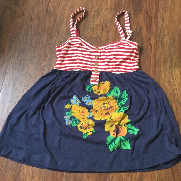 red white and blue with floral print tank