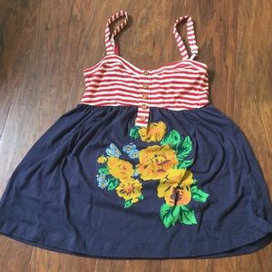 red white and blue with floral print tank