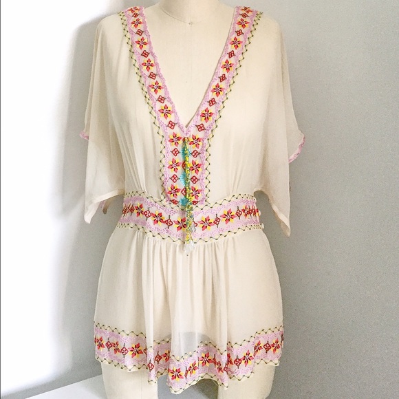 Antik Batik Sheer Silk Boho Top, Sz 40/Med