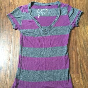purple and grey stripe t-shirt