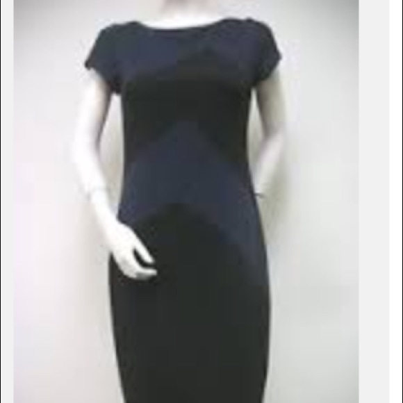 Black and Navy Blue Colorblock Dress - Picture 3 of 3