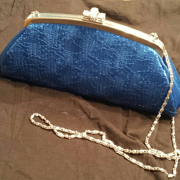 Blue fabric evening bag