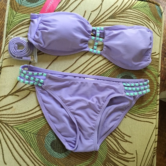 💋XHILIRATION LAVENDER W/TEAL BEADS BIKINI,NWT! - Picture 1 of 4
