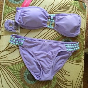 💋XHILIRATION LAVENDER W/TEAL BEADS BIKINI,NWT!
